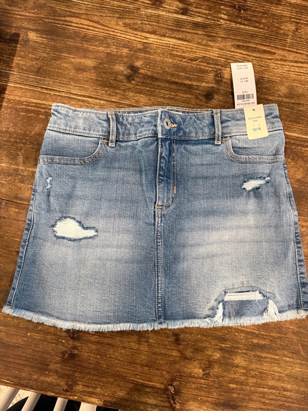 abercrombie kids faded blue distressed denim mini skirt